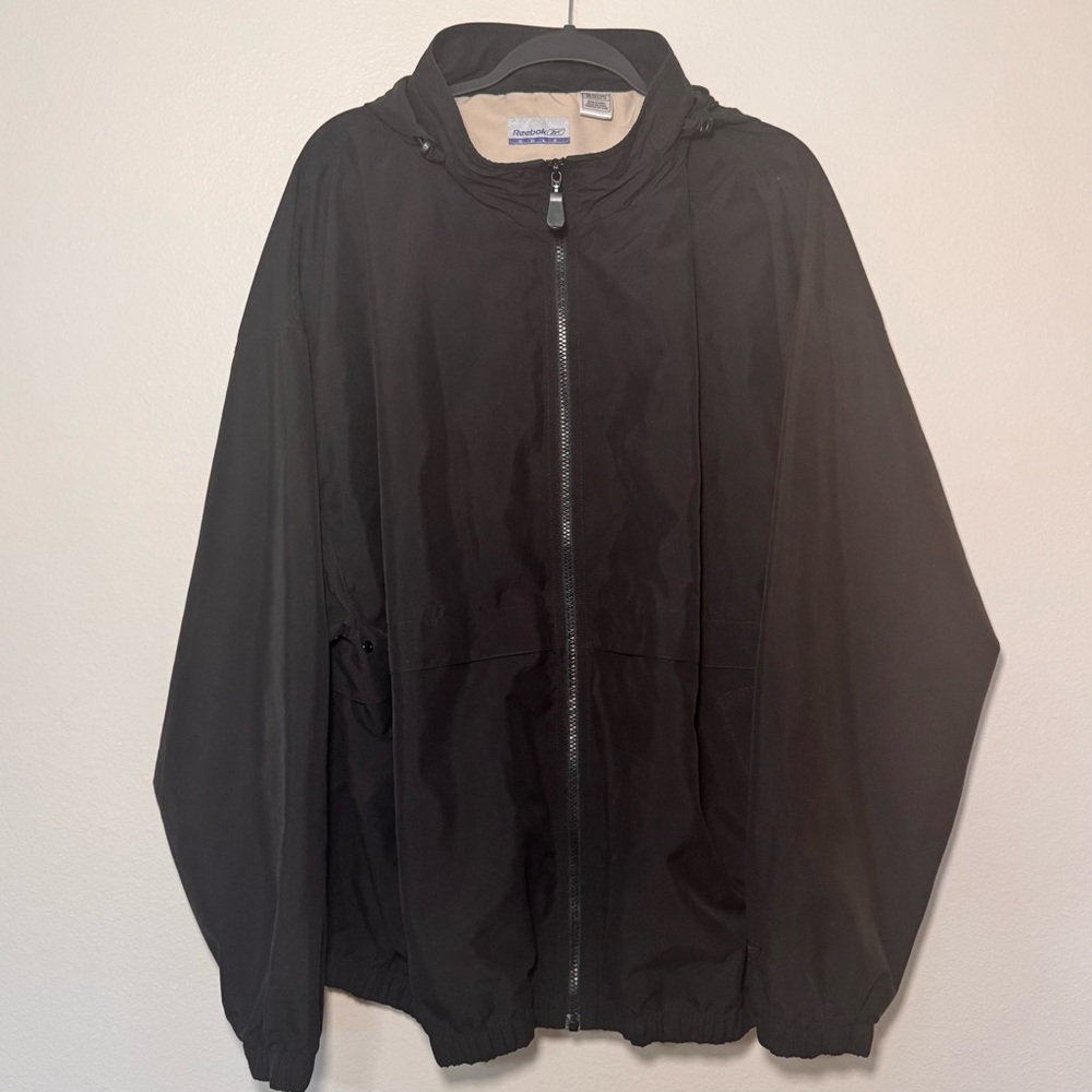 Reebok Golf Black Windbreaker Jacket 2XL Vintage Hooded Zip Up Lightweight